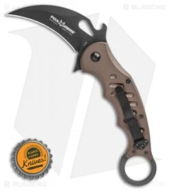 Fox Knives Karambit Folder Knife Brown Aluminum (3.2" Black) -Fox Knives Fox Karambit Dark Brown BHQ 117523 LS Bottlecap